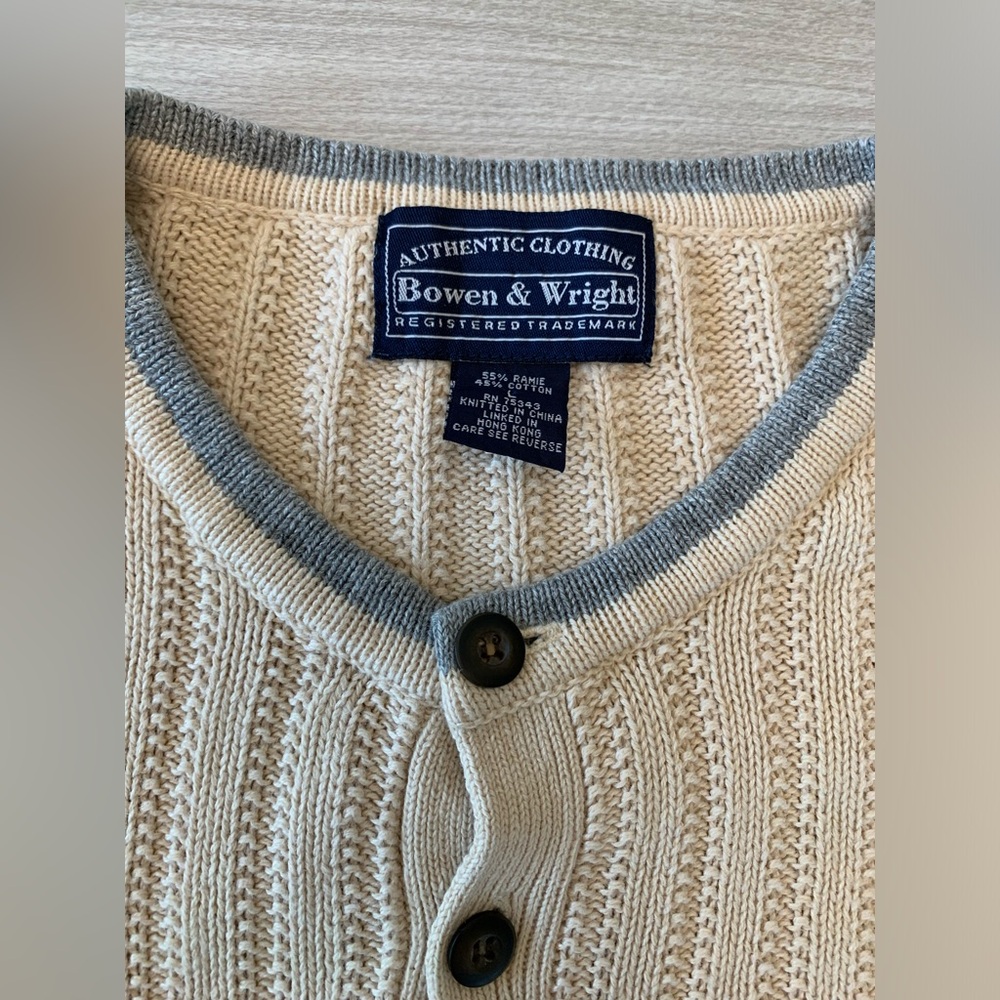 Vintage Bowen & Wright Cable Knit‎ Beige Crew neck Pullover Size L - Picture 3 of 5